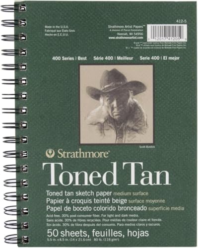 Strathmore 400 Series Sketch Pad, Toned Tan, 5.5x8.5 inch, 50 Sheets - Artist Sketchbook for Drawing, Illustration, Art Class Students