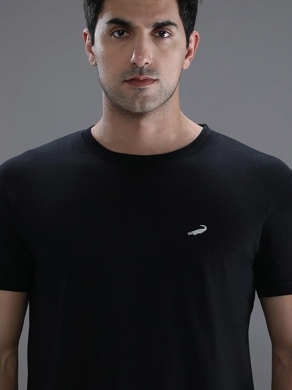 Image of CROCODILE Men Solid Sport Fit T Shirt | Round Neck | Short Sleeve | Regular Length | Basic Casual Pull On Topwear Grey Melange