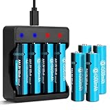 BLUE GIFT MPINCO BLUE GIFT 8 Pack Rechargeable 1.5V Lithium Batteries AA, Long-Lasting Double A Battery 1500mAh with 2H Fast Charger for Blink Camera, Xbox, Household Devices