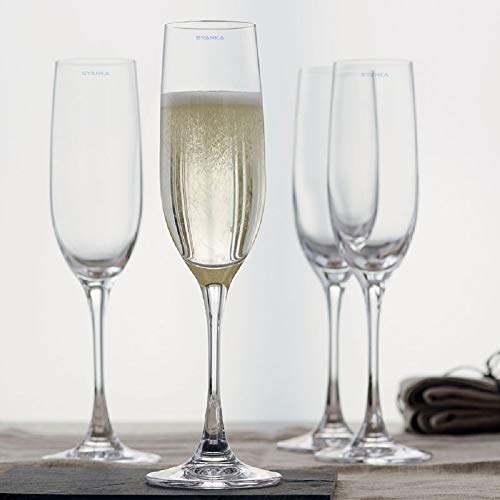 Image of SYANKA Italian Premium Champagne Flutes Glasses Set of 8, 170 ML, Ideal for Classic Champagne, Sparkling White or Red Wine Glass, Cocktail