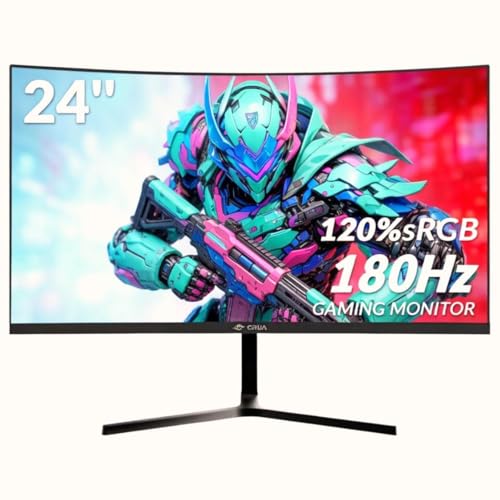 CRUA 24 Zoll Curved Gaming-Monitor 180 Hz|165 Hz|144 HZ|1080P|PC Monitor Computer 120% sRGB-Farbumfang kompatibel FreeSync G-sync|Rahmenlos|HDMI|DisplayPort,VESA-Wandmontage, Schwarz