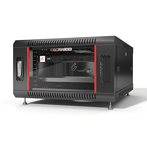 Image of 6U Wall Mount Server Rack Cabinet 24 inch Deep, 19 inch Network & AV Enclosure for Home Lab with Fan, PDU, 1 Shelf, Locking Glass Door