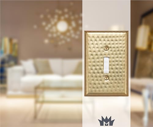 Image of Monarch Abode Single Toggle Light Switch Cover Plate - 1-Gang Brushed Gold Outlet Covers, Hand Hammered Decorative Outlet Cover Wall Plates, Light Switch Plate Covers for Electric Outlets, Pack of 2