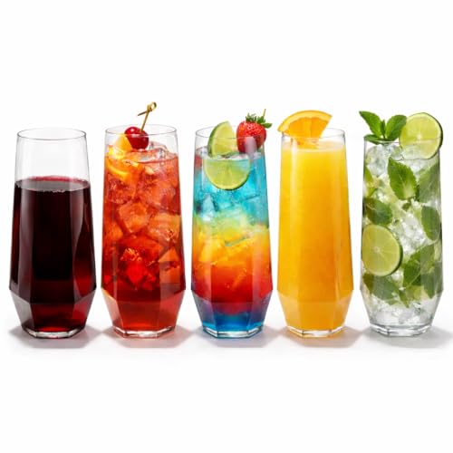 Oojami 48 Pack Diamond Unbreakable Stemless Plastic Wine Stemless Toasting coacktail Glasses, Durable 9 Oz BPA-Free Disposable Champagne Flutes for Weddings, Bars, Events, and Celebrations (Clear)