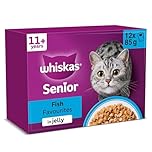 WHISKAS Senior 11+ Wet Cat Food in Jelly 12x85g Fish Favourites (Pack of 4)