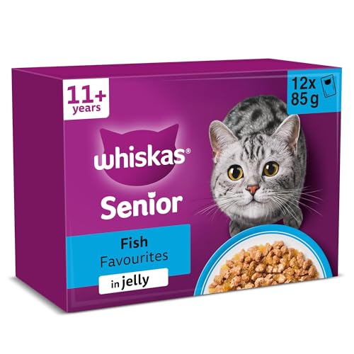 WHISKAS Senior 11+ Wet Cat Food in Jelly 12x85g Fish Favourites (Pack of 4)