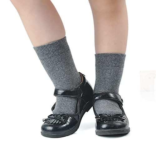 Epeius Toddler Girls Socks Seamless Cotton Dress Socks Kids Boys School Crew Socks Athletic Socks Uniform Socks 6 Pack,Charcoal,Size S #TOP1