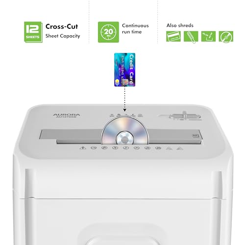 Image of Aurora AU1270XB Professional Grade 12-Sheet Security P-4 Cross-Cut Paper and Credit Card / 20 Minutes Continuous Run Time Shredder