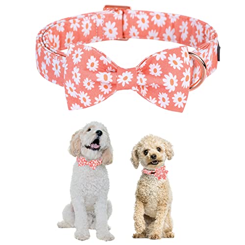 Unique Style Paws Dog Collar With Bow Tie Pink Daisy Summer Dog Collar For Small Medium Large Dogs With Adjustable Metal Buckle -M #TOP1