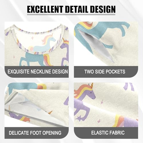 ALAZA Cartoon Blue Unicorn Pajamas Short Sleeve 2 Piece Sleepwear Top and Bottom Pajama Set Unisex4