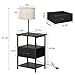 Fixwal Nightstand with LED Lights Bedside Table with 3 Color Temperatures Bulb, NightStand with Charging Station End Table with Adjustable Fabric Drawer for Bedroom Dorm, Black