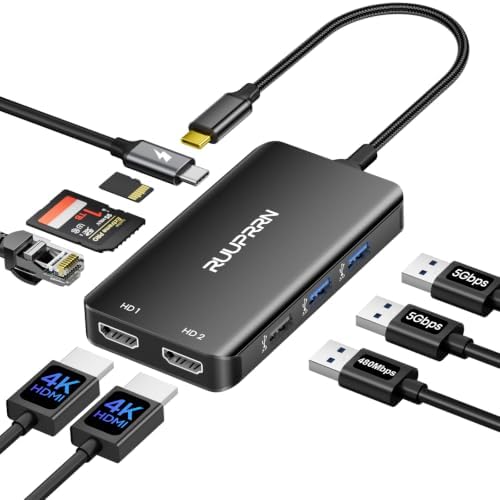 RUUPRRN USB C Docking Station Dual Monitor, 9 in 1 USB-C Dock with 2 HDMI