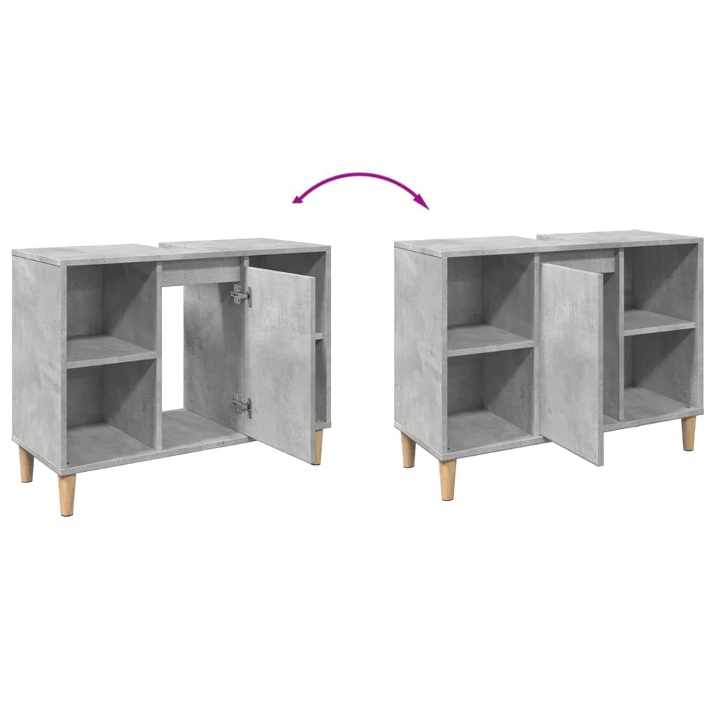 Mueble de baño de hormigón, color gris, 80 x 33 x 60 cm, material de madera con 4 estantes abiertos y 1 estante con puerta para baño, almacenamiento y montaje en pared