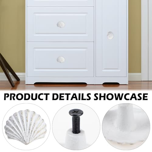 YOLUFER 2 Pcs Sea Beach Style Seashell Knobs, Pull Knobs for Cabinet, Drawer, Cupboard (White), ZY-Pull Knobs-2pcs by YOLUFER - Used condition - Image 3
