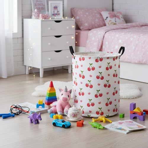 Image of Baby Laundry Hamper Basket Baby Hamper for Nursery Boy and Girl Cute Storage Bin Organizer Boho Room Decor(Cherry)