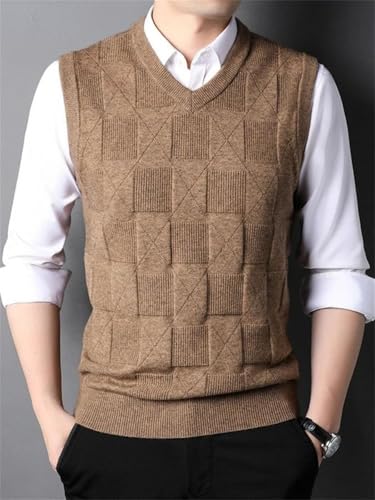 Men’S Fashion Jacquard Knitted Sweater Vest V-Neck Plaid Pattern Slim Fit Trendy Sleeveless Pullover Tank Top2