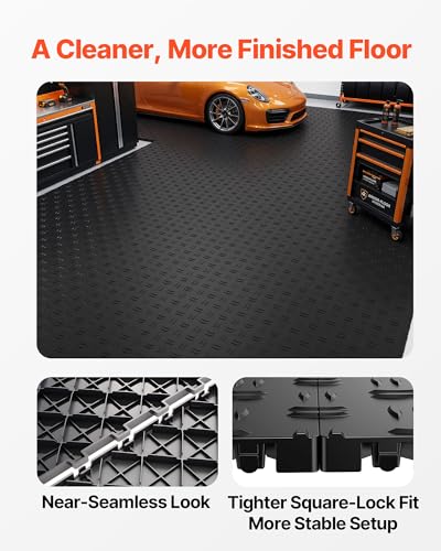 Image of VEVOR Garage Floor Tiles 12 x 12 x 0.53 inch, Interlocking Design Ease of Installation Double-Sided Texture Non-Slip Sturdiness, for Garages, Basements, Repair Shops, Black, 50 Pack