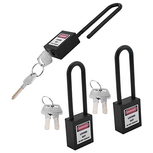 Image of PA Lockout Tagout Locks with Hasps, Loto Tags and Safety Padlocks 37x45mm /1.46x1.77 inch（WxH Keyed Different Loto for Lock Out Tag Out Black 3Pcs