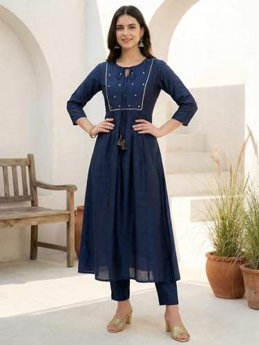 Image of INDO ERA Women's Liva Solid A-Line Kurta & Pant Set