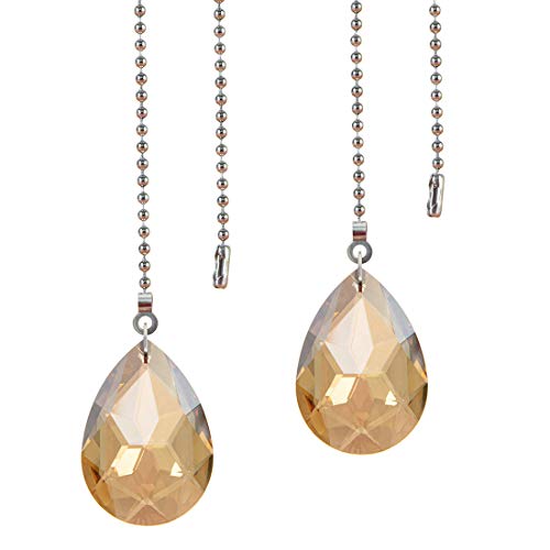 Image of 2 PCS Crystal Champagne Prism Drop Ceiling Fan Pull Chain Extender Decorative Switch