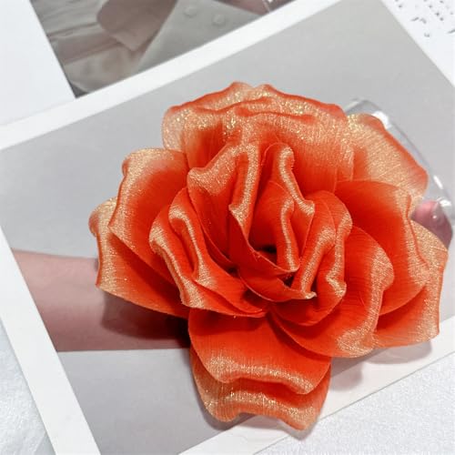 Image of Flash Camellia Flower Brooch Pin for Women Men Elegant Texture Fabric Dahlia Rose Floral Brooches Lapel Pins Dainty Wedding Holiday Party Costume Dress Accessories Jewelry