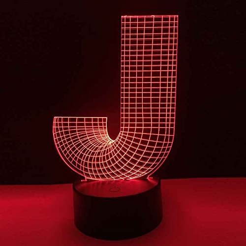 GRJAWN La letra j 3D lámpara LED luz de la noche 16 colores con Control ,Regulable Lámpara de Atmósfera LED Decoración del dormitorio, Cumpleaños Regalos de Mujer Niños Amigas Cover