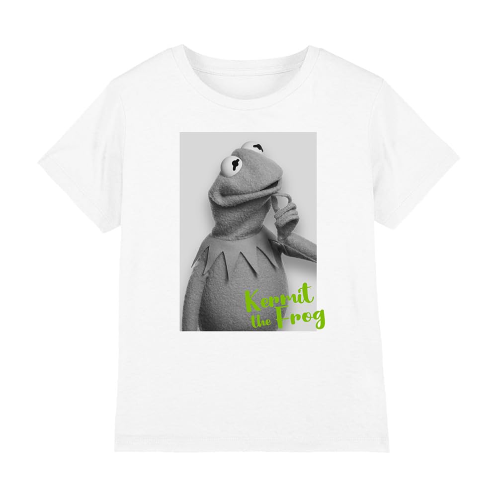 Muppets Disney The Kermit The Frog Black and White Kids T-Shirt, White, 3-4Y