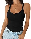 ORANDESIGNE Damen Sommer Casual Tank Top Ärmellose T Shirt Knopfleiste Bluse Loose fit Oberteile Tunika Shirt Top D schwarz L