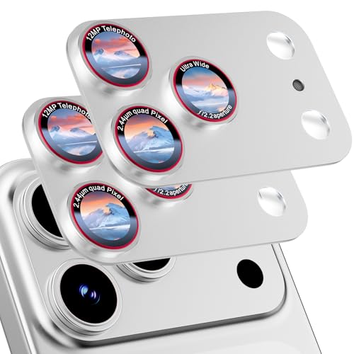 Image of HelloDeere 9H High-alumina Tempered Glass Camera Lens Protector for iPhone 17 Pro Lens , Military-Grade Shatterproof with Strong Adsorption, Full Coverage Case-Friendly Cover (Silver, iPhone 17 Pro - 2 Pack)