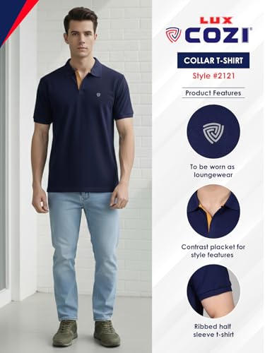 Image of Lux Cozi Men's Cotton Solid Polo Tshirt | Collar Tshirts | Half Sleeves | Stylish & Premium All Day Wear | Pack of 1