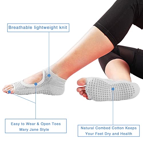 Breathable Yoga Socks And Gloves Set For Women With Grips, Open-Toed Non-Slip Socks For Pilates, Barre, Ballet, Dance, And Workout, Fitness (Grey) 5-7 #TOP1