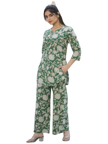 Image of Pinkmint Women's Pure Cotton Co Ord Set l Kurta Sets for Women |Kurta Sets| Printed Kurta with Pant l Stylish Pocket & 3 /4 Sleeve Women Co-ord Set (Avaiable in Plus size)