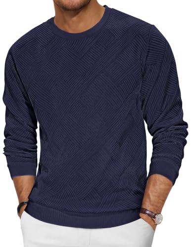TARAINYA Texture Sweat Homme Coton Col Rond Pull Manche Longue T-Shirt