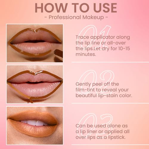 JUAAZIN Matte Liquid Lip Stain Peel Off Lip liner Tattoo, Orange Brown Matte Peel Off Lip Stain, Long Lasting Waterproof Lipstick Lip Gloss Stain, Transfer-proof for All Skin Types 0.12 fl oz 01#