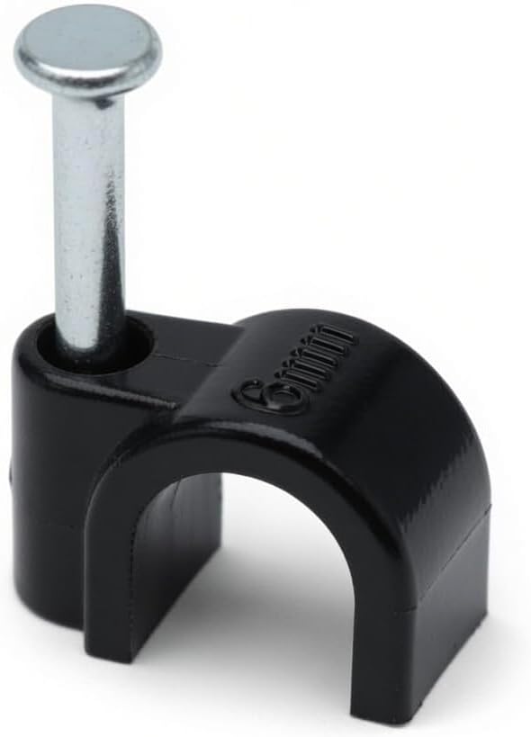 6mm (approx ¼in.) Black Round Cable Clips for Coax, Cat6, Power Cable - Indoor & Outdoor Use - 100 PACK