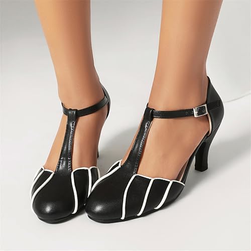 Elerhythm Women's Mary Jane Retro Rockability Close Round Toe Vintage 1920s Gatsby Heels 1950s Victorian Pumps Shoes3