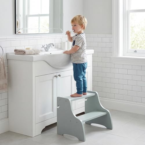 Image of Costzon Folding Toddler Step Stool with Chalkboards, 4-in-1 Standing Kitchen Tower w / 2-Step Stool, Safety Nets & Anti-Tip Feet, Wooden Toddler Tower Foldable for Boys & Girls Aged 2+ (Grey)