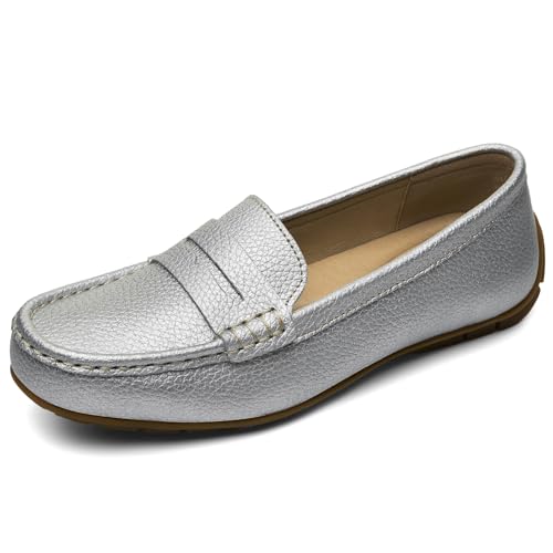 KORDAL Women's Lightweight Comfortable Leather Penny Loafers for Business Casual
