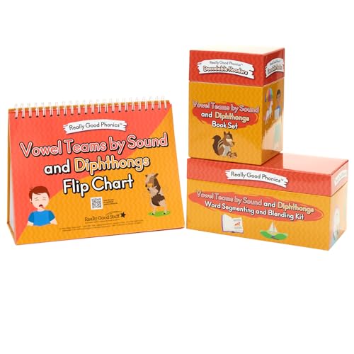 Really Good Phonics Team Vowels Diphthongs Kit - Decodable Readers, Flip Chart & Word Segmenting & Blending Kit