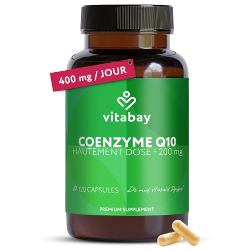 Vitabay Coenzyme Q10 Ubiquinone 200 mg par gélule – 120 gélules véganes | testé en laboratoire en Allemagne – Q10 obtenu par fermentation – 2 gélules par jour (400 mg) – réserve pour 60 jours