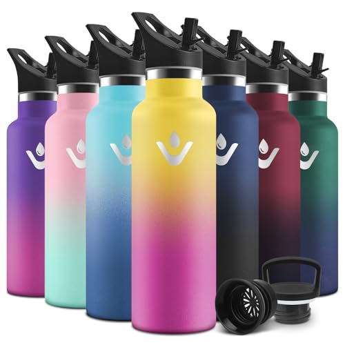 Motswedi Botella Termica Niños, 500ml Doble Aislamiento, Botella Agua Termica, Termo Sin BPA, Cantimplora Infantil, Reutilizable, Cantimplora para Deporte, Viaje, Escuela, Exterior, Amarillo Rosa