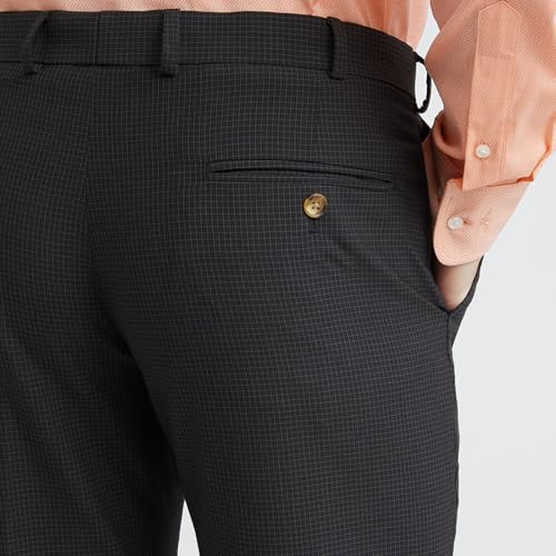 Image of Park Avenue Men's Regular Fit Mid Rise Checks Pattern Poly Viscose Blend Flat Front Formal Trouser