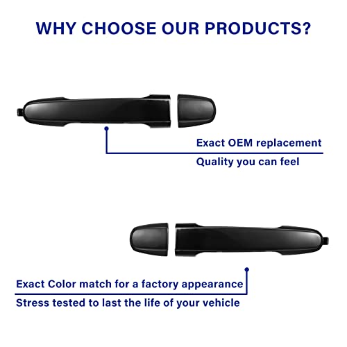 Rear Exterior Door Handle Kit,Back Driver Passenger Side Handle Replacement For 03-13 Toyota Corolla, Rav4/Highlander, Pontiac Vibe, 02-06 Camry, 02-03 Es300, 04-06 Es330, Without Keyhole, Black #TOP6