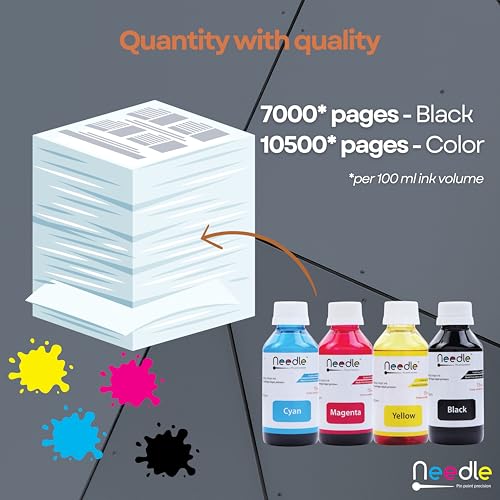 Needle 4x100gms Cartridge Inkjet Ink Refill | Made in India | Compatible with Inkjet Printers | Easy Ink Refilling Solution (CMYK)