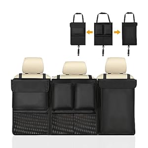 URAQT Car Boot Organiser, Car Trunk Tidy Organiser Bag, Detachable Multi-Pocket Car Organiser Seat Back Protectors with Zipper, Water-Proof Durable Foldable Children’s Travel Storage Bag, 90 * 46cm