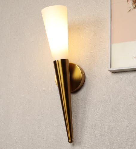 Image of ELIANTE Modern Cone Torch Decorative Gold Iron Wall Light Lamp Sconce for Living Room, Bedroom, Hallway and Foyer, Free LED Bulb Included