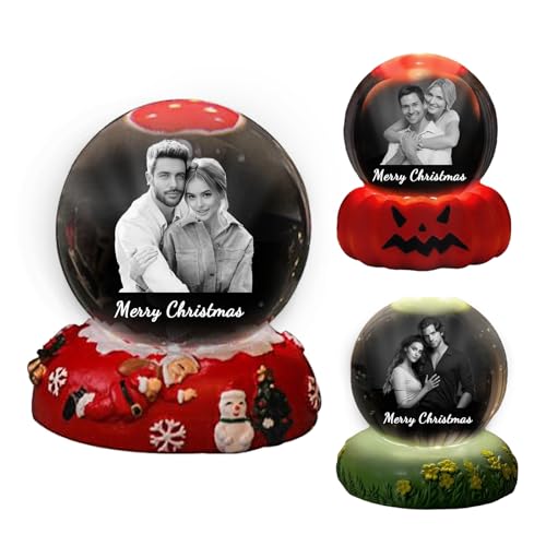 Personalized Snow Globe with Name Photo Custom Light Up Christmas