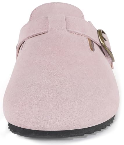 Image of Genuine Suede Clogs Womens Mens Cork Footbed Sandals Potato Shoes | Unisex Suede Leather Mules ,Arch Support,Adjustable Metal Buckle,Cork and Rubber,Wonderful Quality