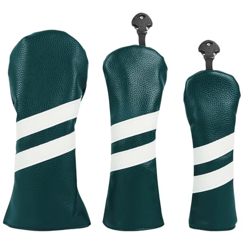 Couvre-tête en cuir PU à rayures pour club de golf bois et hybride - Lot de 3 protections