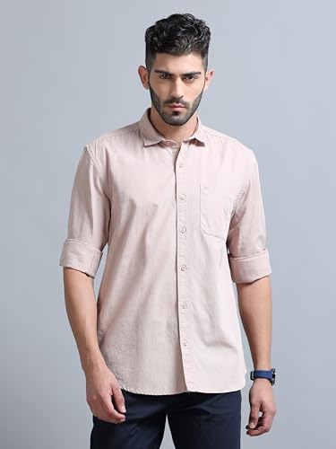 Image of Men Slim Fit Solid Spread Collar Casual Shirt
